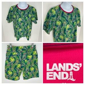 Lands End Tropical Activewear Set Bike Shorts Medium Shirt Large Travel Resort